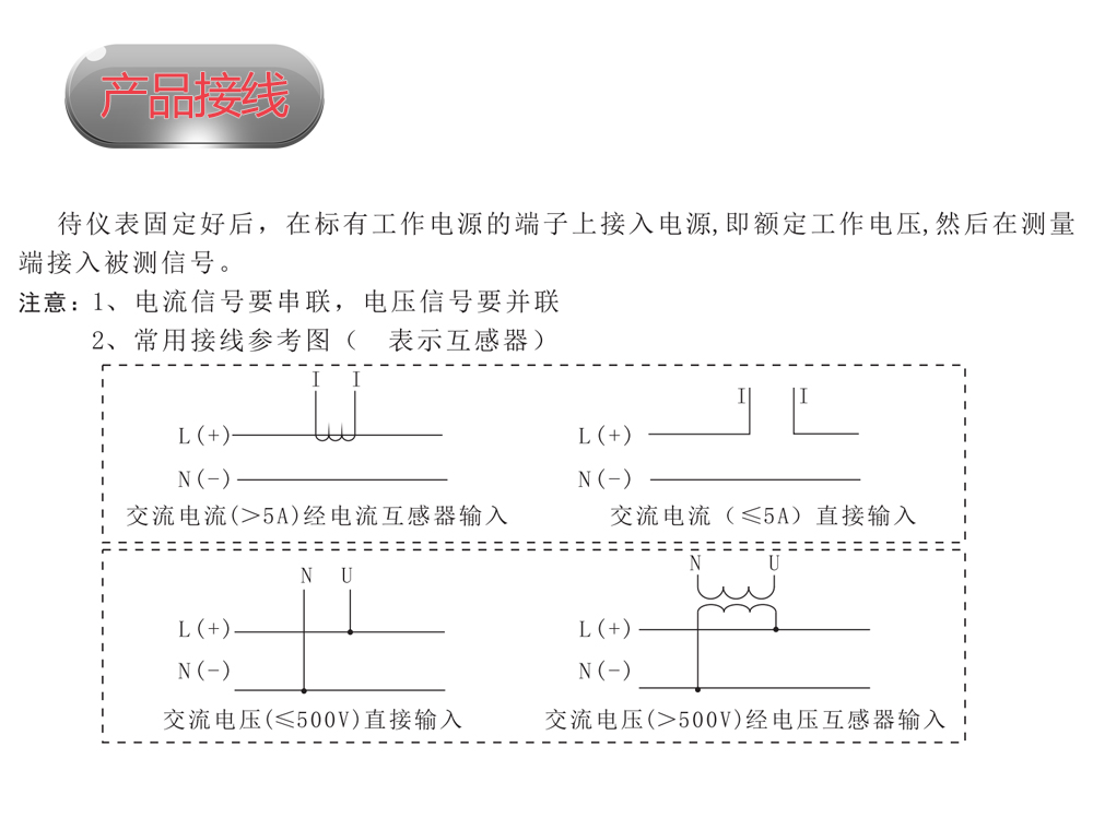数显电量仪表 SX-96B 输入电流信号（AC0-5A）和电压信号（AC0-500V）